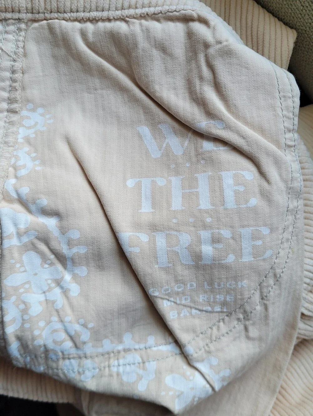 Free People We The Free Good Luck Mid-Rise Cord Barrel Pants Cream Beige Sz 31 - Picture 15 of 16